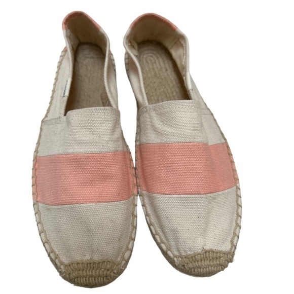 Soludos Barca Espadrille Peach and Cream Canvas Upper  Flat Size 9 flawed - Picture 3 of 16